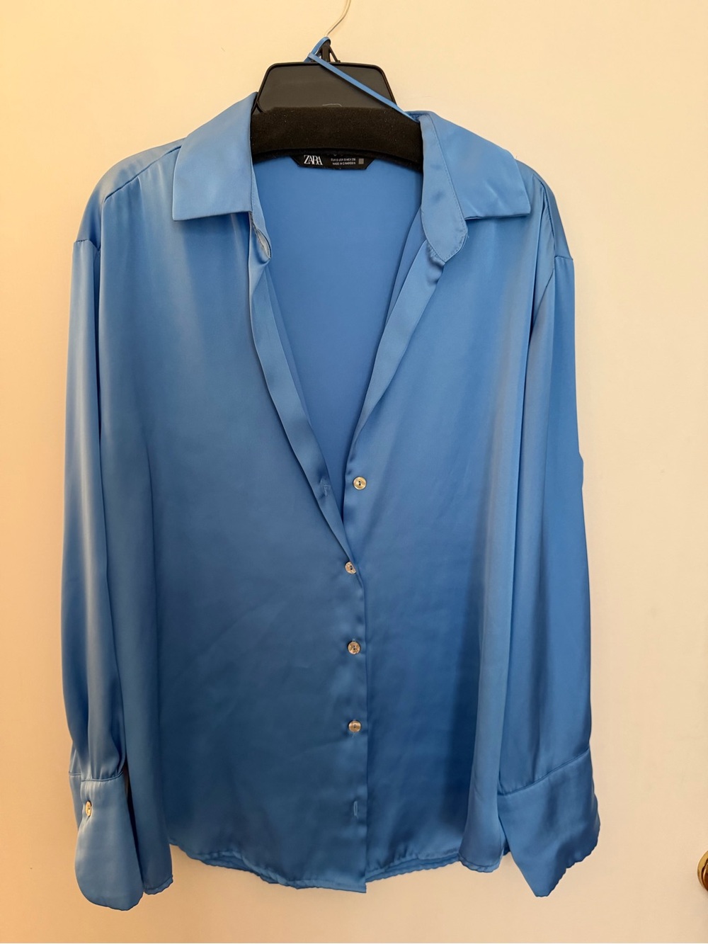 Zara Women’s Sky Blue Satin Button-Down Shirt